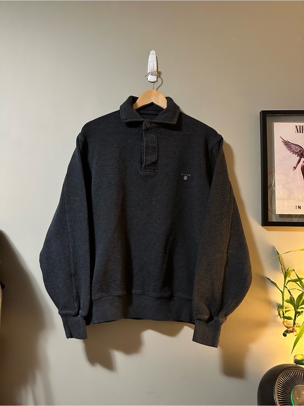 Men's Giant Black Quarter-Placket Sweatshirt